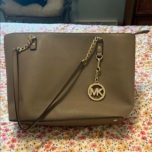 Michael Kors Tan Clutch with Gold Accents